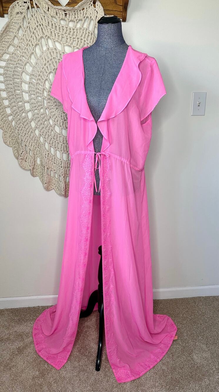 NEW Mentionables Neon Pink Long Sheer Robe Maternity Boudoir Lingerie 1X